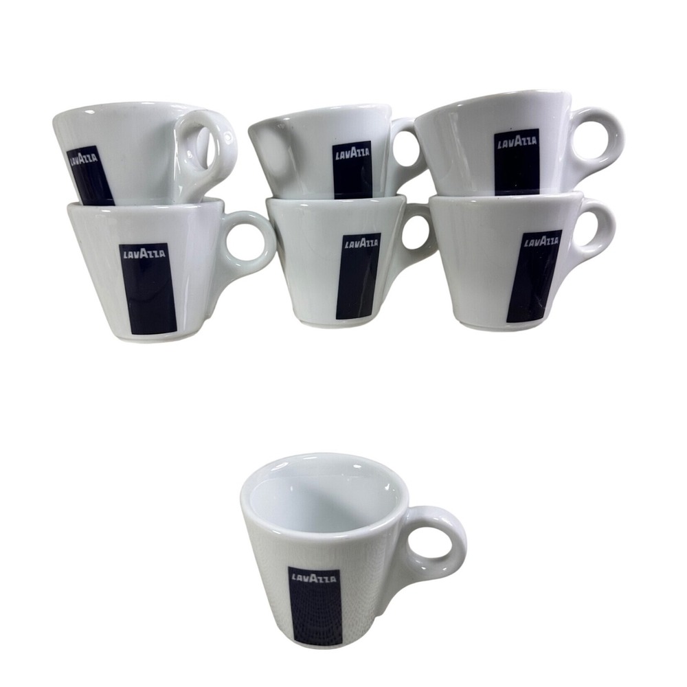 Lavazza IPA Italy Espresso Demitasse Cups White Navy Blue Logo Set of 7